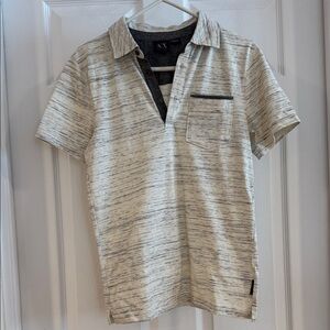 Armani Exchange men’s Gray Striped Polo Shirt.